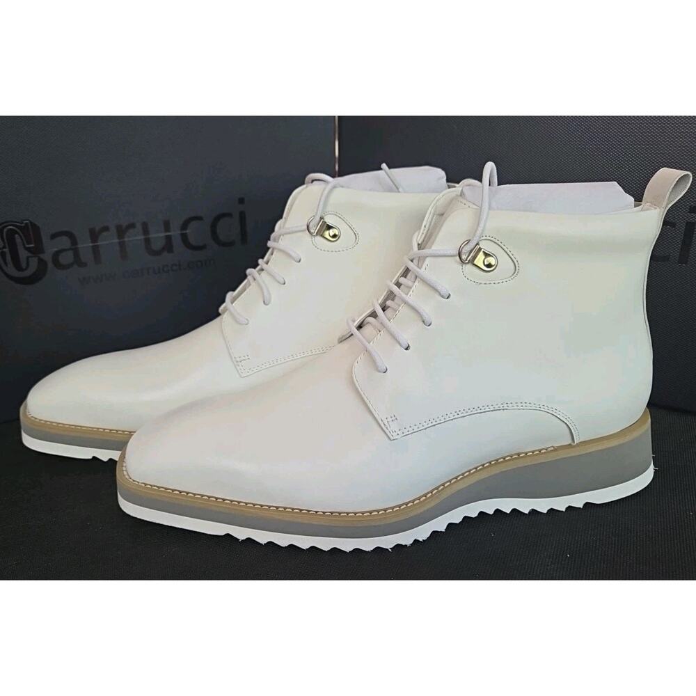 Carrucci Men’s White Leather Patterned Design Lace Up Ankle Boots Us 10 D